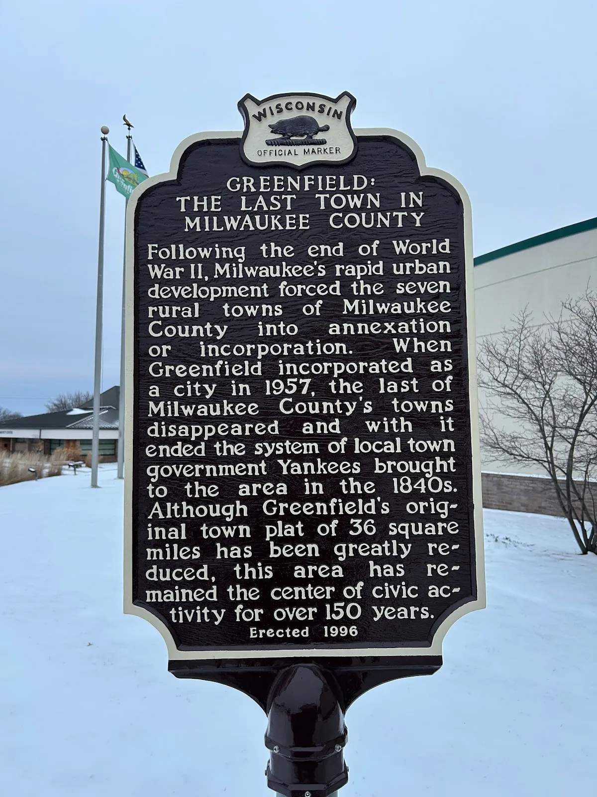 Wisconsin State Historical Marker 341: Greenfield: The Last Town in Milwaukee County — photo 1