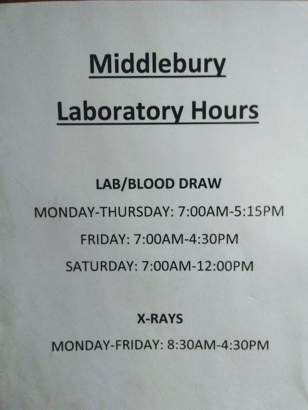 Waterbury Hosptial Blood Draw (Middlebury Office)
