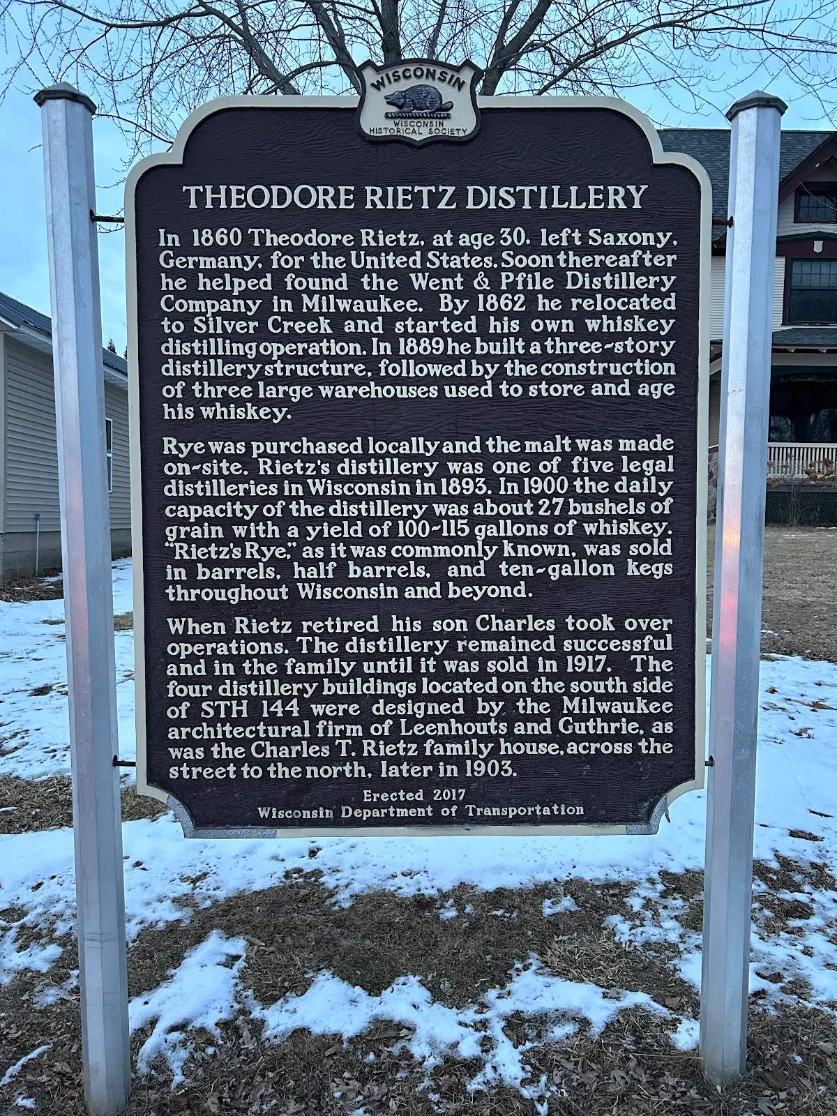 Wisconsin State Historical Marker 571: Theodore Rietz Distillery — photo 1